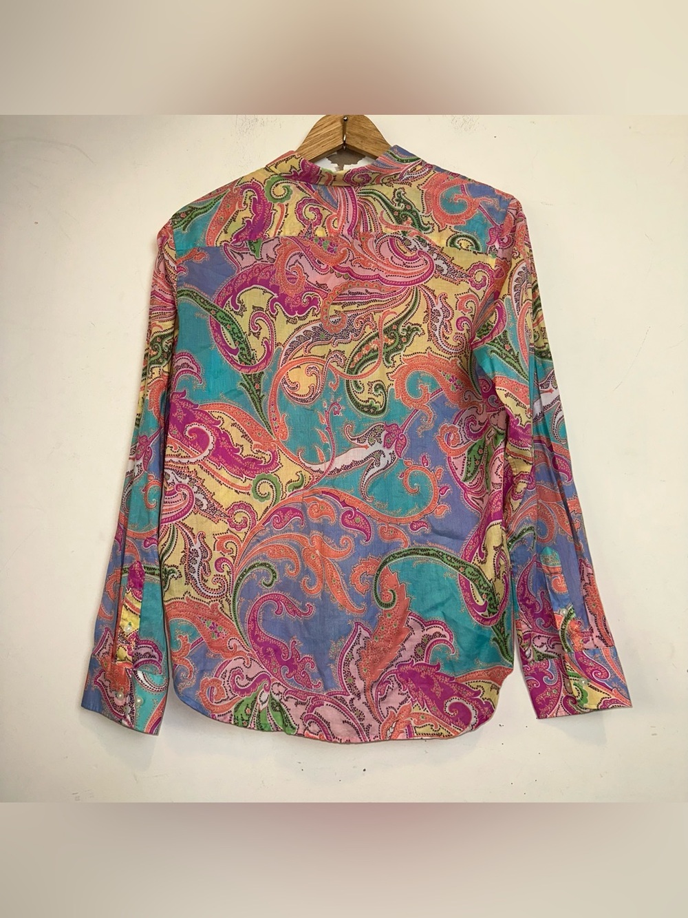 VTG Lauren Ralph Lauren Shirt SZ Large 100% Cotton Pink Paisley Floral Button Up - Picture 4 of 7
